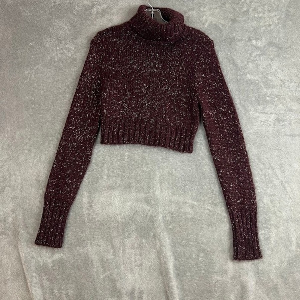 Y2K Guess Cropped Turtleneck Sweater Womens M Mohair Chunky Knit Holiday